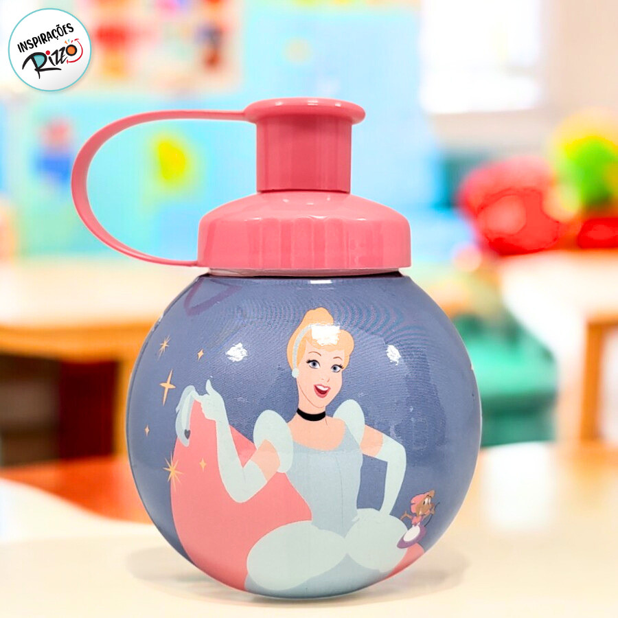 Garrafa Squeeze Bola Cinderela - Rosa - 250ml - 1 unidade - Disney Original - Rizzo