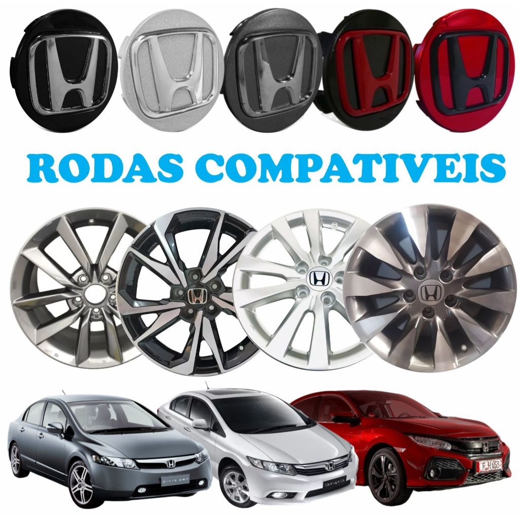 Jogo de Calotinha Calota Centro Roda de liga Medida 69,00mm Honda alto-relevo new civic CRV HRV ACCORD