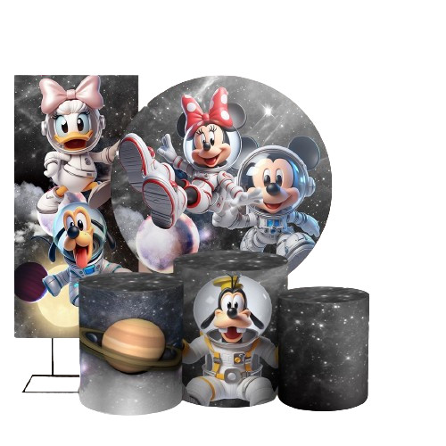 PAINEL REDONDO + TRIO CAPAS CLD + PAINEL LATERAL VERTICAL TURMA DO MICKEY ASTRONAUTA