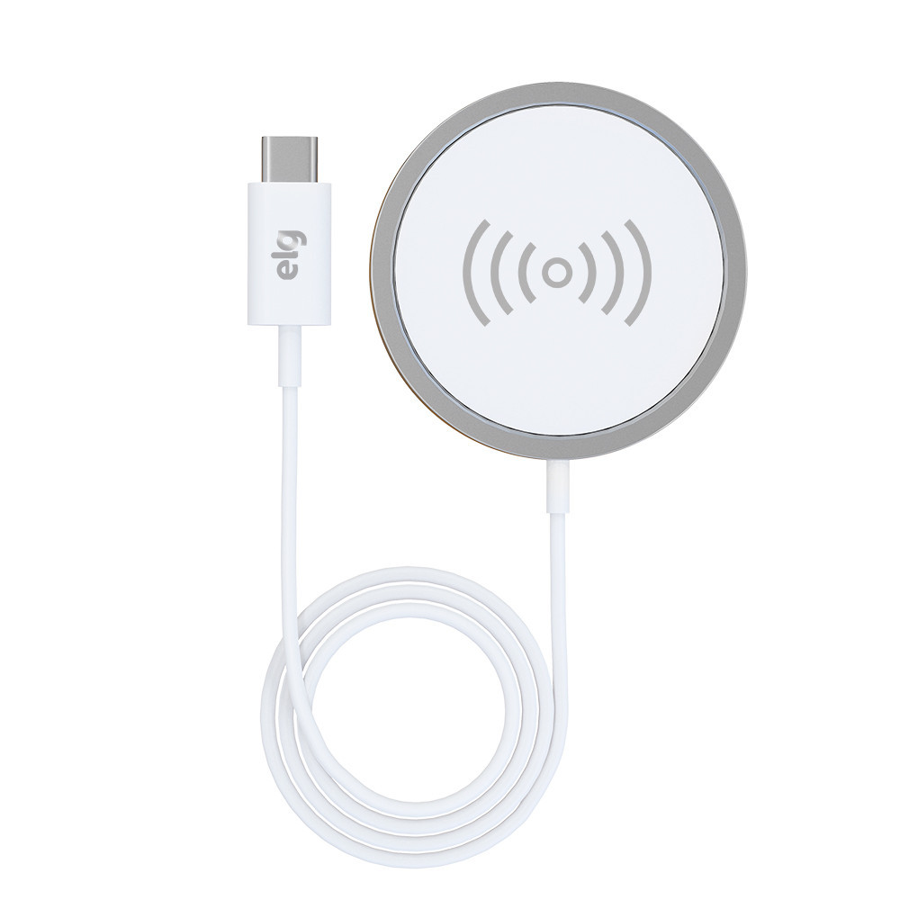Carregador Magnético Sem Fio ELG SAFEMAG 15W Qi, Carga Rápida, Cabo Tipo-C 1m Branco