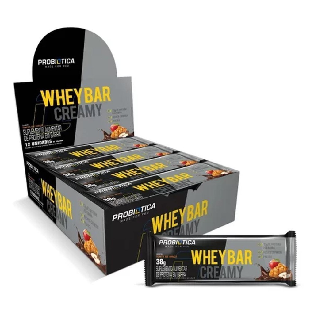 Whey Bar Creamy Sabor Torta de Maçã Display 12un - Probiótica