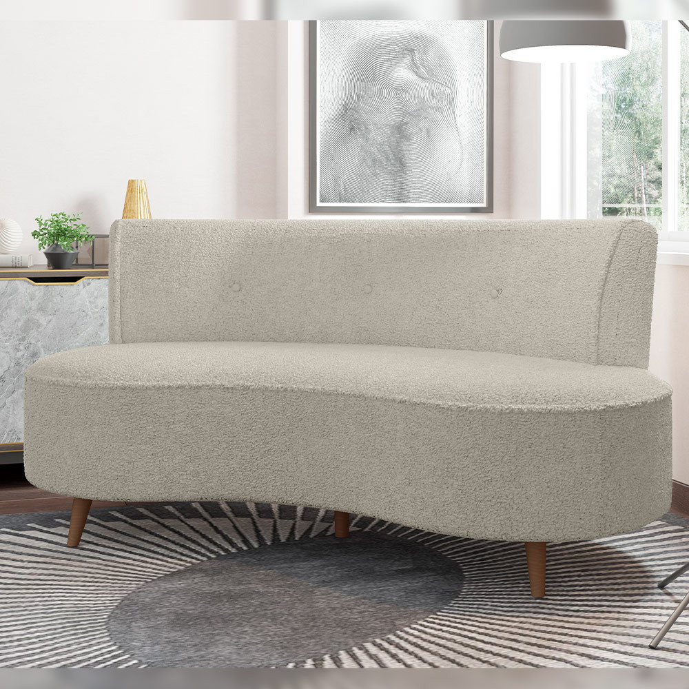 Sofá Chaise Living 2 Lugares 135cm para Sala Istambul K01 Bouclê Bege - Lyam Decor