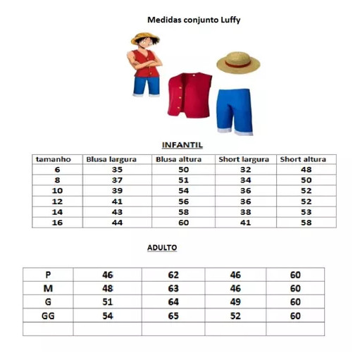 Fantasia Cosplay Anime Luffy One Piece Completo