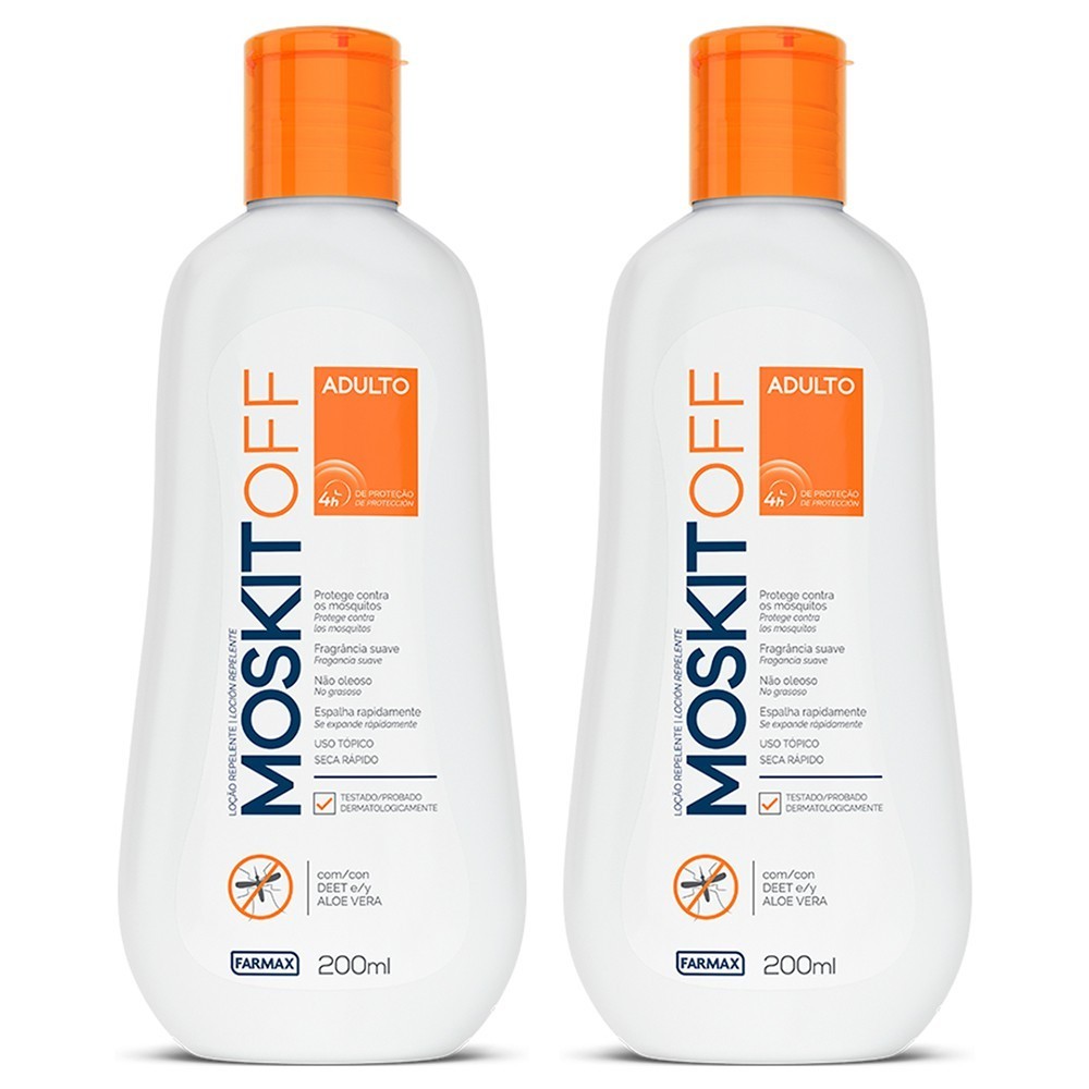 2x Moskitoff Repelente de Mosquitos Adulto Com Deet e Aloe Vera loção 200ml Farmax