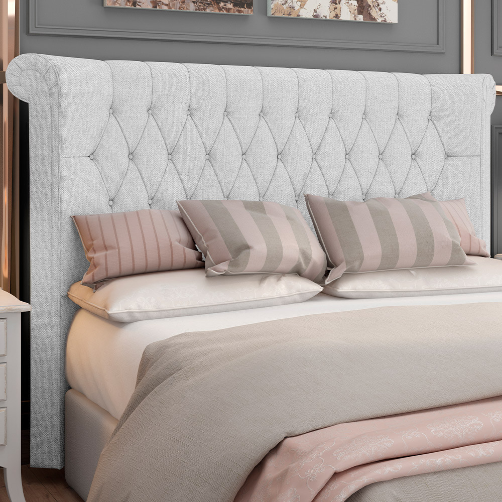 Cabeceira Cama Box Casal 140cm Estofada Meora P05 Linho Cinza Claro - Lyam Decor em Oferta na Shopee