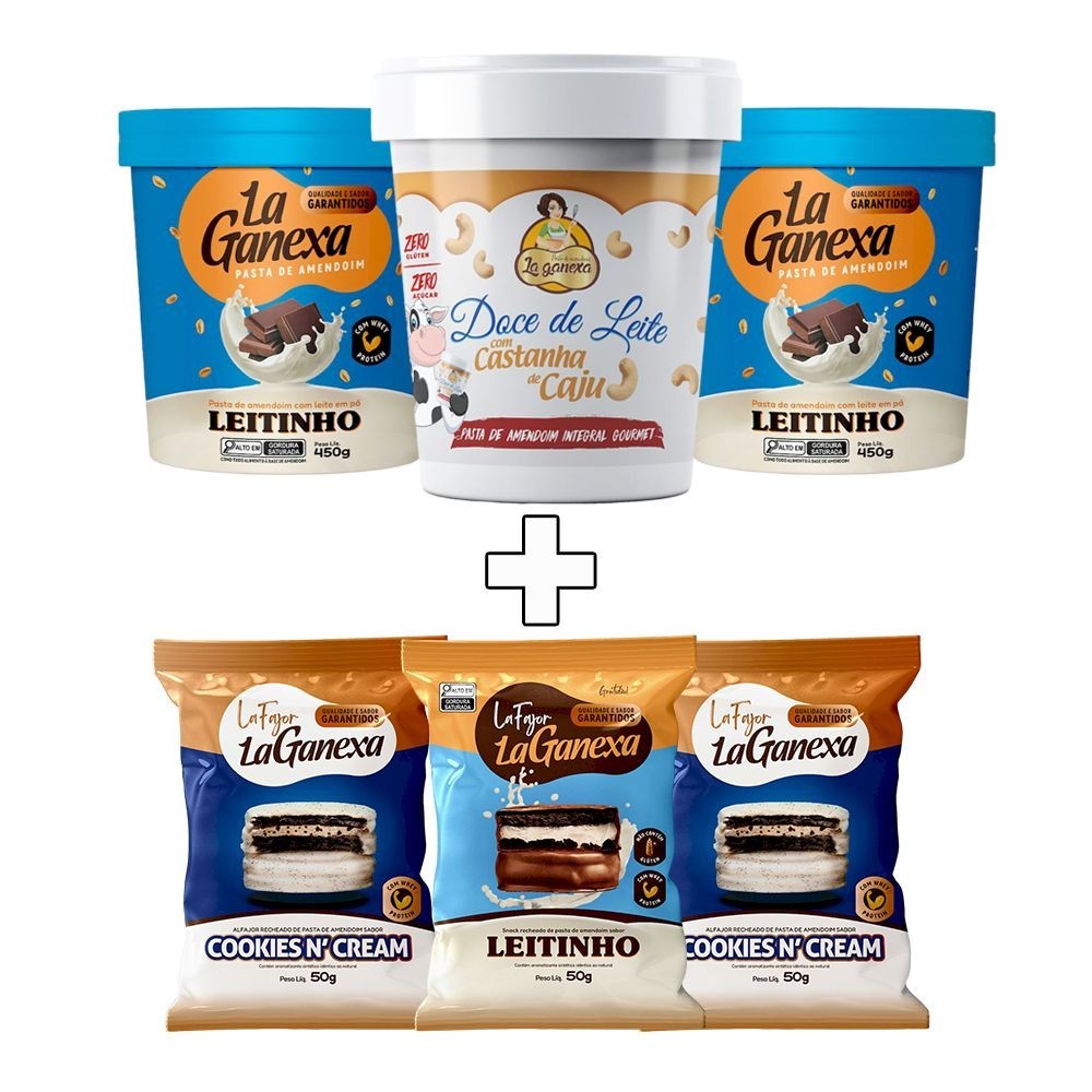 2 Pastas sabor Leitinho 450g + 1 Doce de Leite 450 + 2 Alfajores Cookies + 1 Alfajor Leitinho