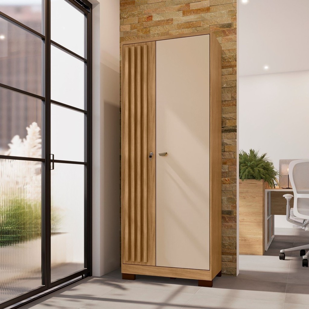 Armário 2 Portas Virtus com Chave                                  Off White/Carvalho Americano - Home & Living