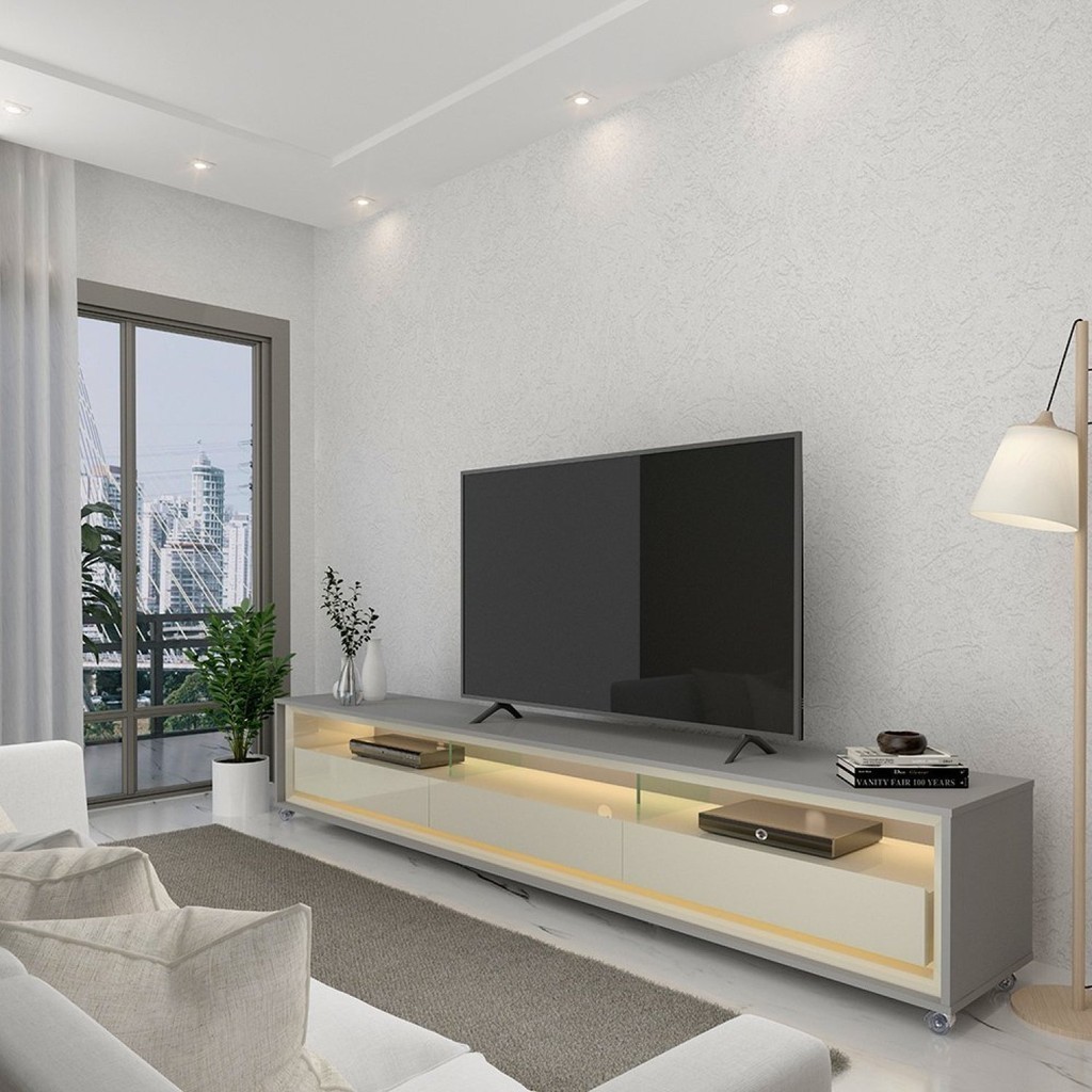 Rack para TV até 85 Polegadas com LED e Rodízios 211,4cm 100% MDF Requinte Cinza/Off White - Home & Living