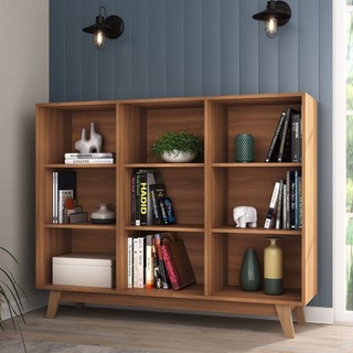 Estante para Livros Baixa 9 Nichos Amelia Nogal em Oferta na Shopee