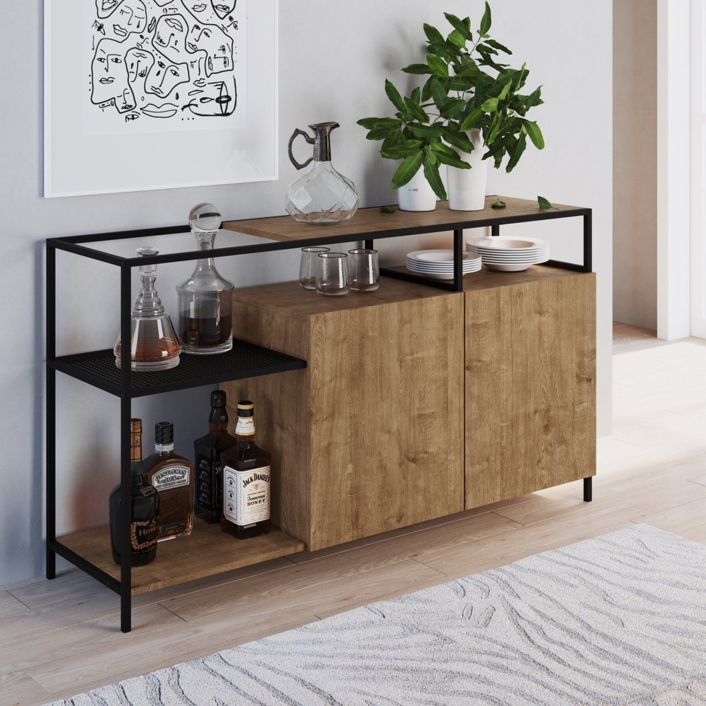 Buffet Aparador Industrial 135cm 2 Portas York  Vermont/Preto - Home & Living