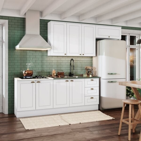 Cozinha Compacta 4 Peças com Balcão para Pia e Aéreo Emily  Branco - Home & Living