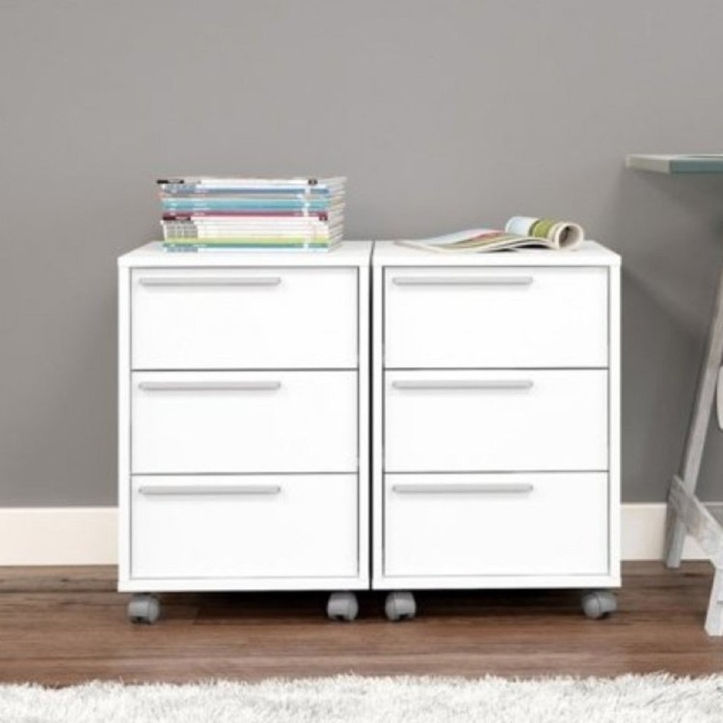 Kit 2 Gaveteiros para Escritório com Rodízio com 3 Gavetas Maia Branco - Home & Living