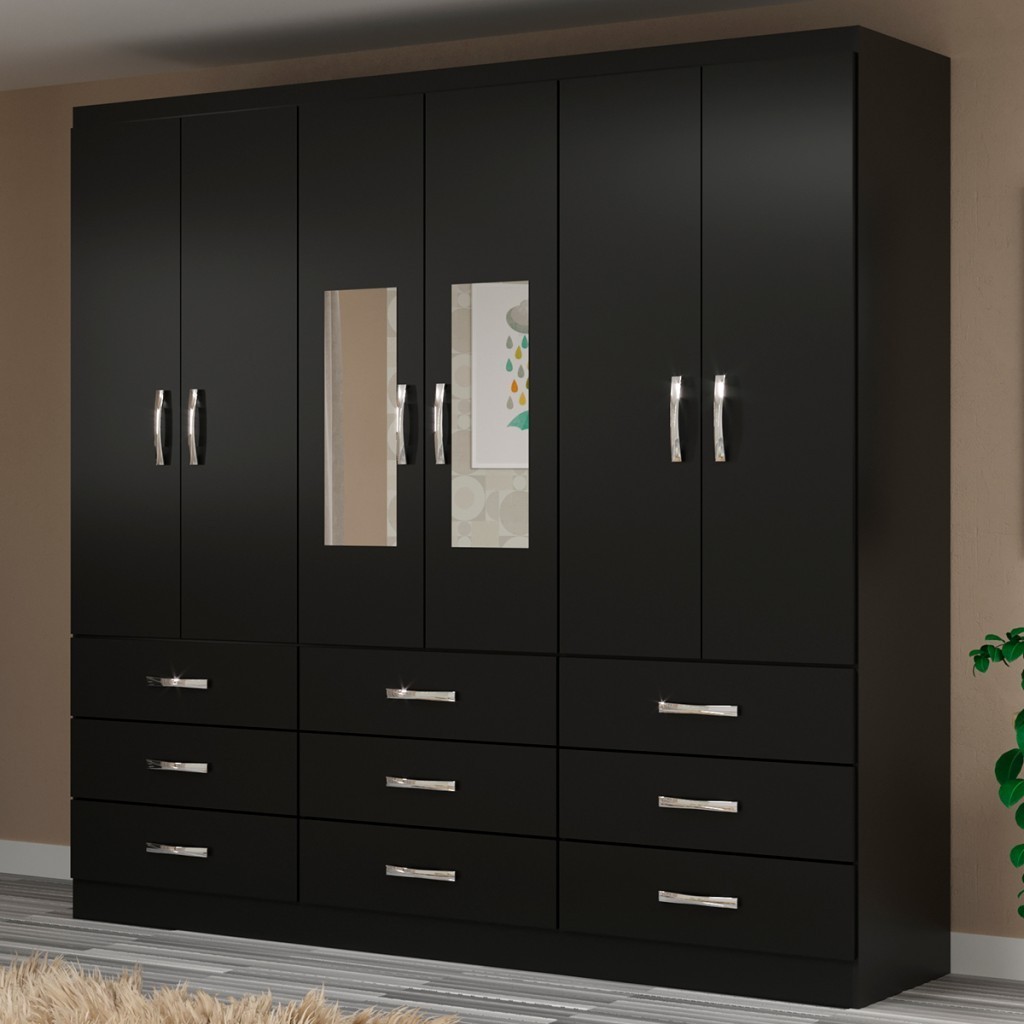 Guarda-Roupa Solteiro Bergamo 6 Portas 9 Gavetas com Espelho em Oferta na Shopee