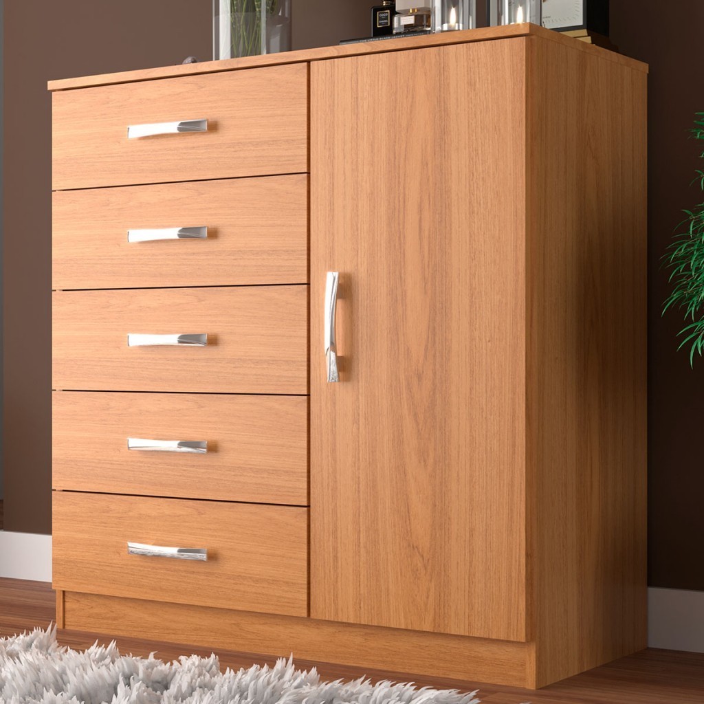 Cômoda Napoles 1 Porta 5 Gavetas Cinamomo - Panorama Móveis em Oferta na Shopee