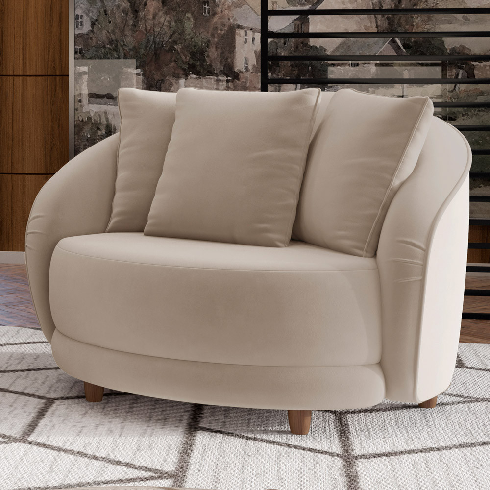 Poltrona Decorativa Para Sala de Estar Fixa Pés Madeira Witta M03 Veludo Bege - Lyam Decor