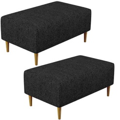 Kit 02 Puffs Decorativo Sala de Estar Cléo W01 Pés Palito 90 cm Linho Chumbo - Lyam Decor