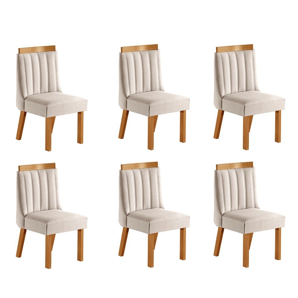 Cadeiras Kit 6 Cadeiras Lisboa Cinamomo/Suede Creme - Lj Móveis em Oferta na Shopee