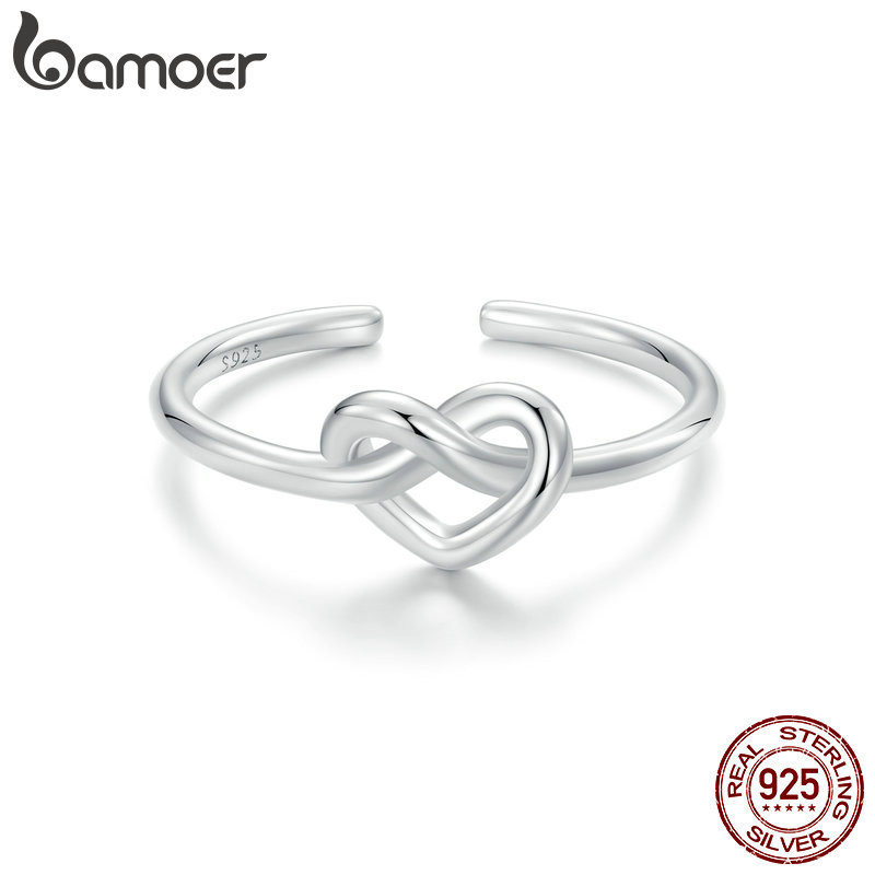 Bamoer 925 Sterling Sliver Fita Aberta Anel Aberto Jóias De Moda Coração Entrançado Para Mulheres em Oferta na Shopee