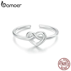 Bamoer 925 Sterling Sliver Fita Aberta Anel Aberto Jóias De Moda Coração Entrançado Para Mulheres