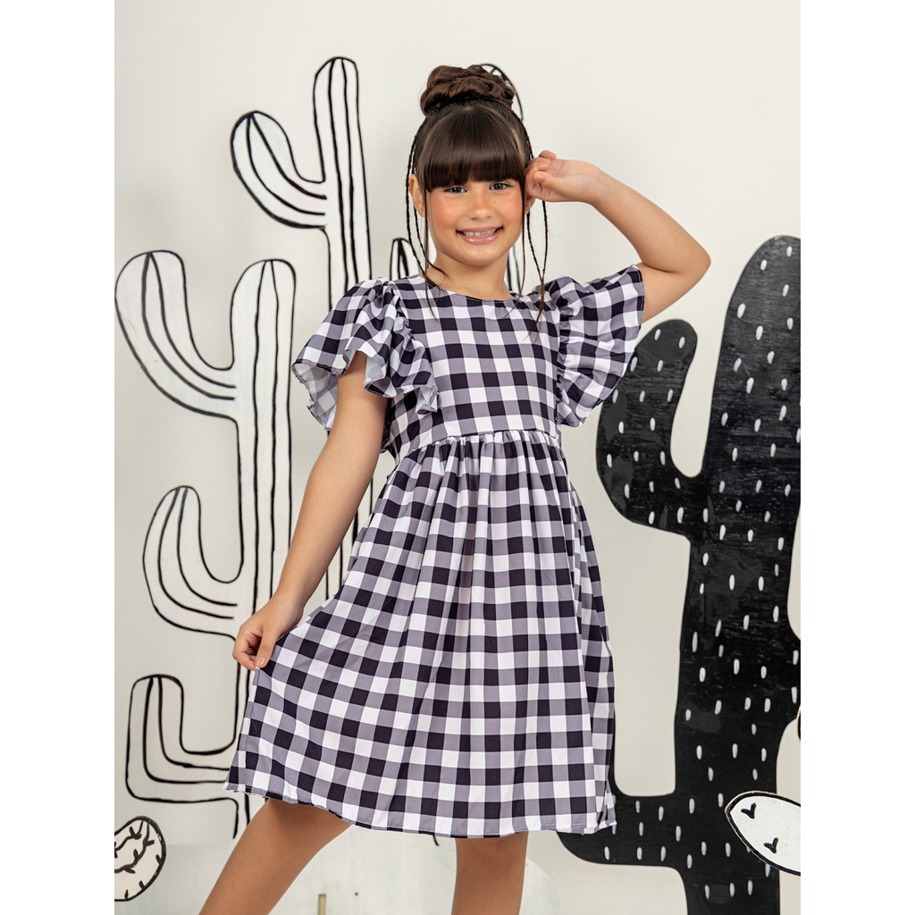 Vestido Xadrez Black Infantil , Roupa Menina tam. 4, 6, 8, 10, 12, 14,16 fresco e leve Festa Junina