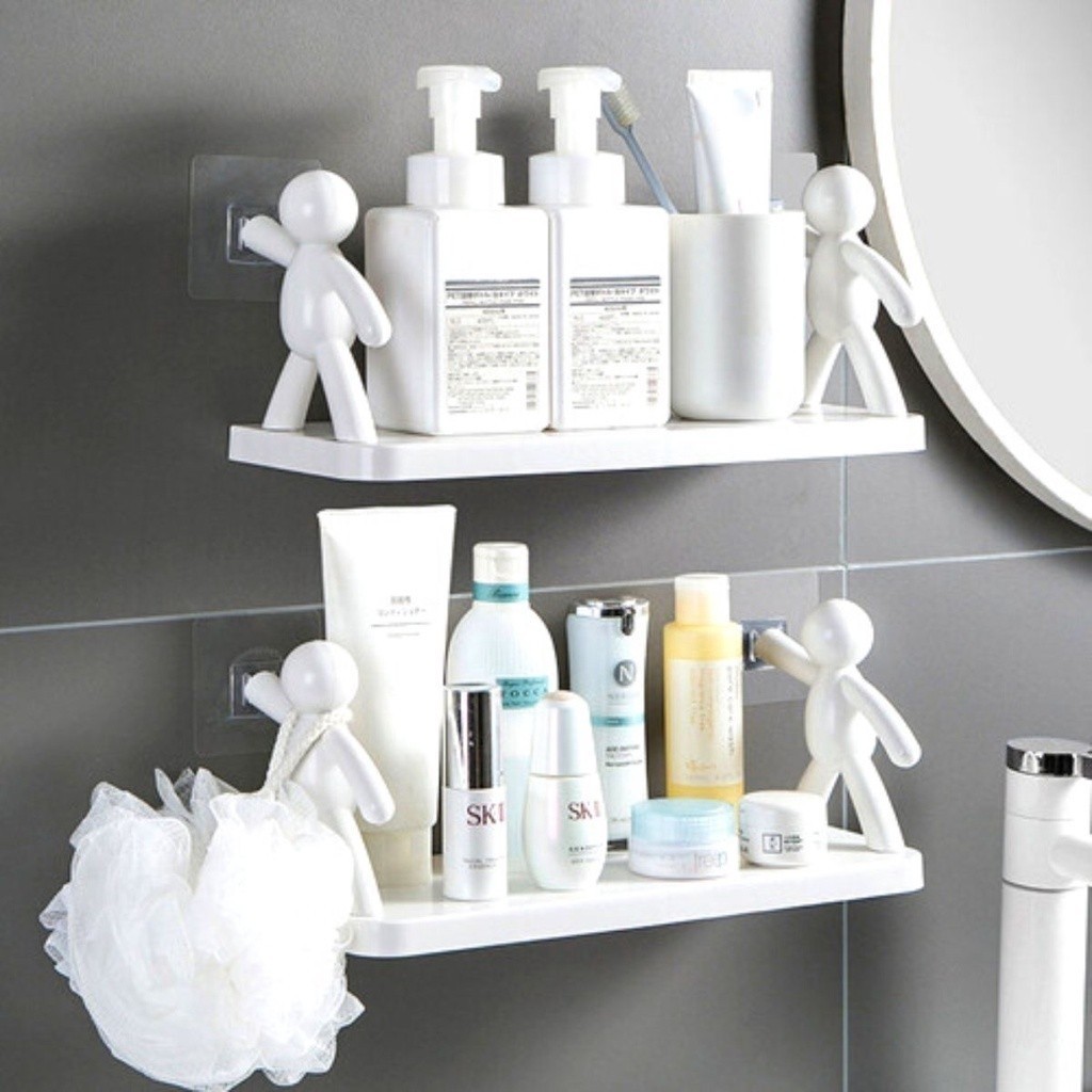 KIT 2 Suporte Prateleira de Banheiro Organizador Porta Shampoo Adesivo Plástico Para Cozinhas E Banheiros Boneco