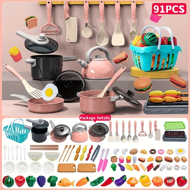91Pcs/Set Play House Cozinha De Brinquedo Menina Cozinheiro Simulação De em Oferta na Shopee