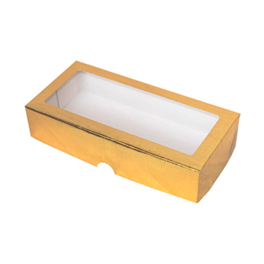 Caixa de Papel com Visor S1 (6cm x 9cm x 4cm) Dourada  - 10 unidades - Rizzo