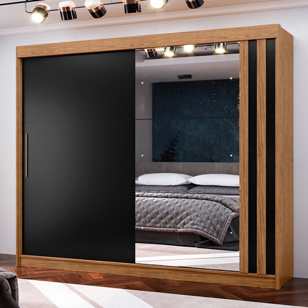 Guarda-Roupa Casal Seul 100% Mdf 2 Portas 4 Gavetas com Espelho em Oferta na Shopee