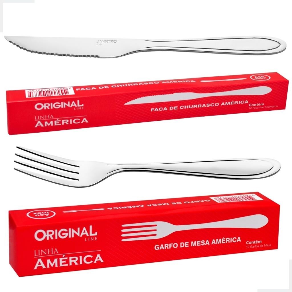 Kit Jogo Aco Inox 24 Garfos 24 Facas Pecas Churrasco BuffetRestaurante Lanchonete Hotel OriginalLine em Oferta na Shopee
