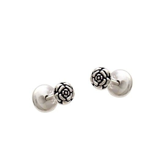 Brinco flor rosa em prata de bali envelhecida - Fashion Accessories