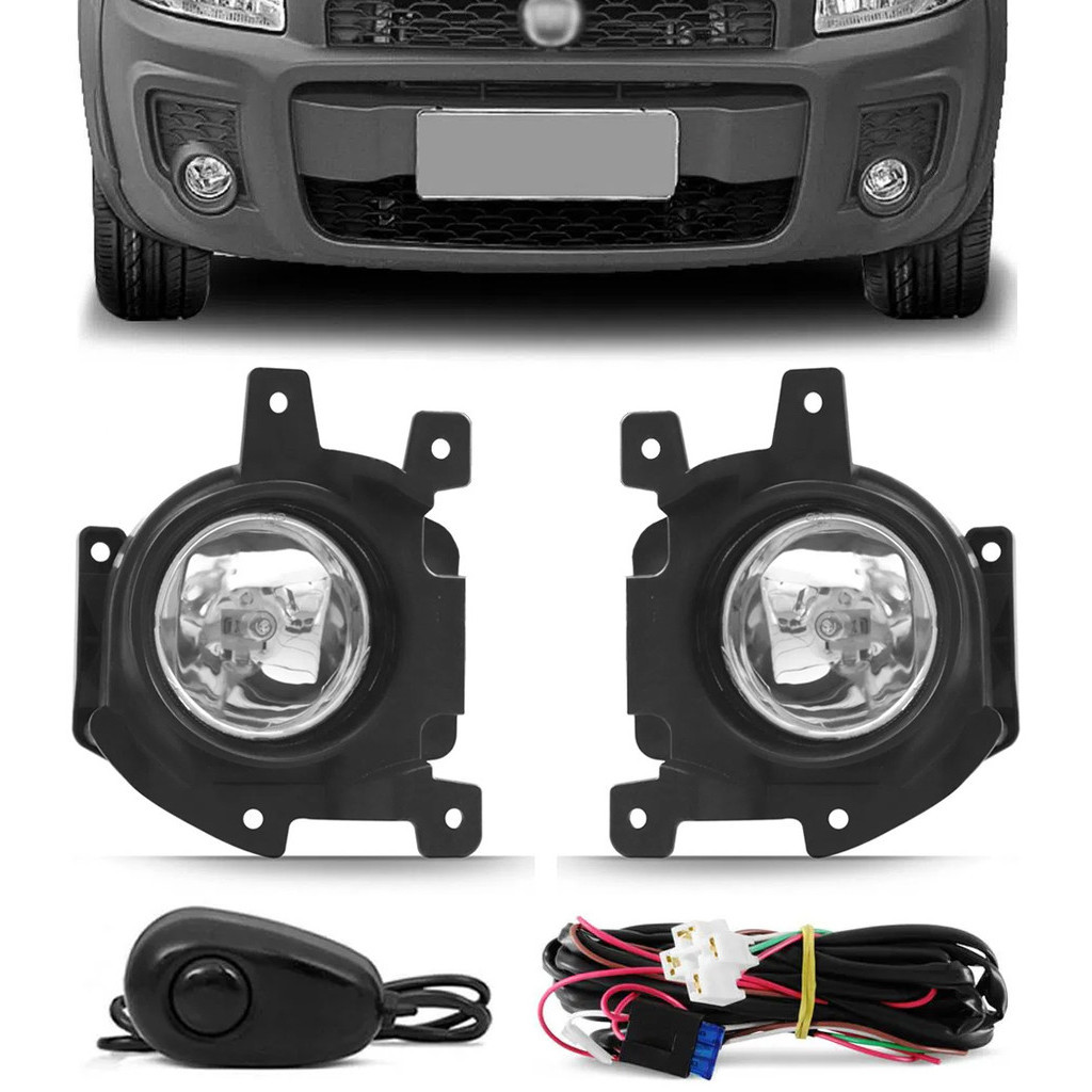 Kit Farol de Milha Fiat Strada Working 2014 2015 2016 2017 2018 2019 2020 2021 Botão Alternativo