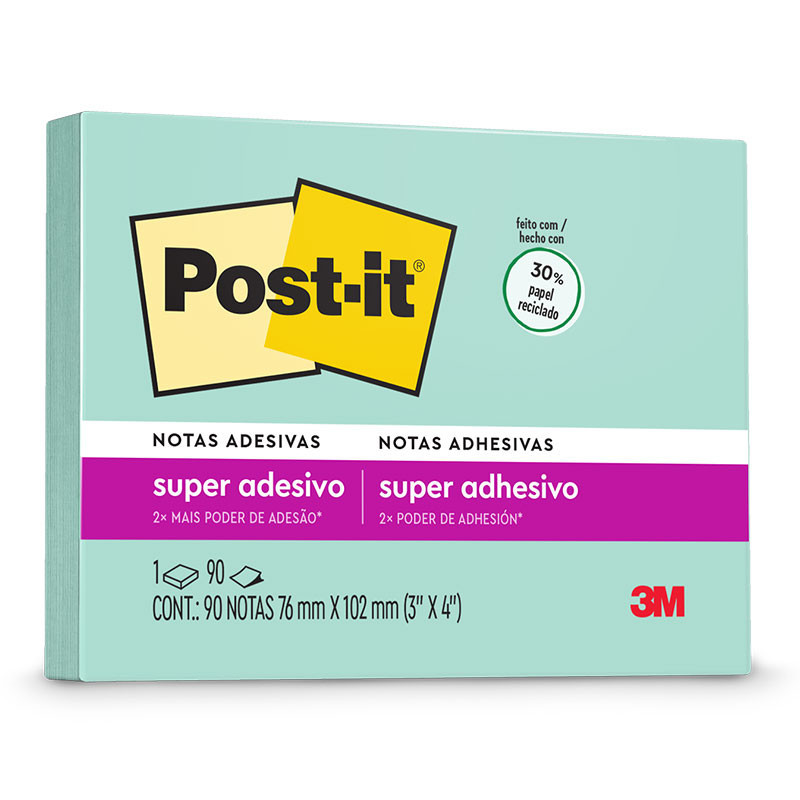 Bloco de notas super adesivas Post-it Menta 76x102mm 90 folhas 3M