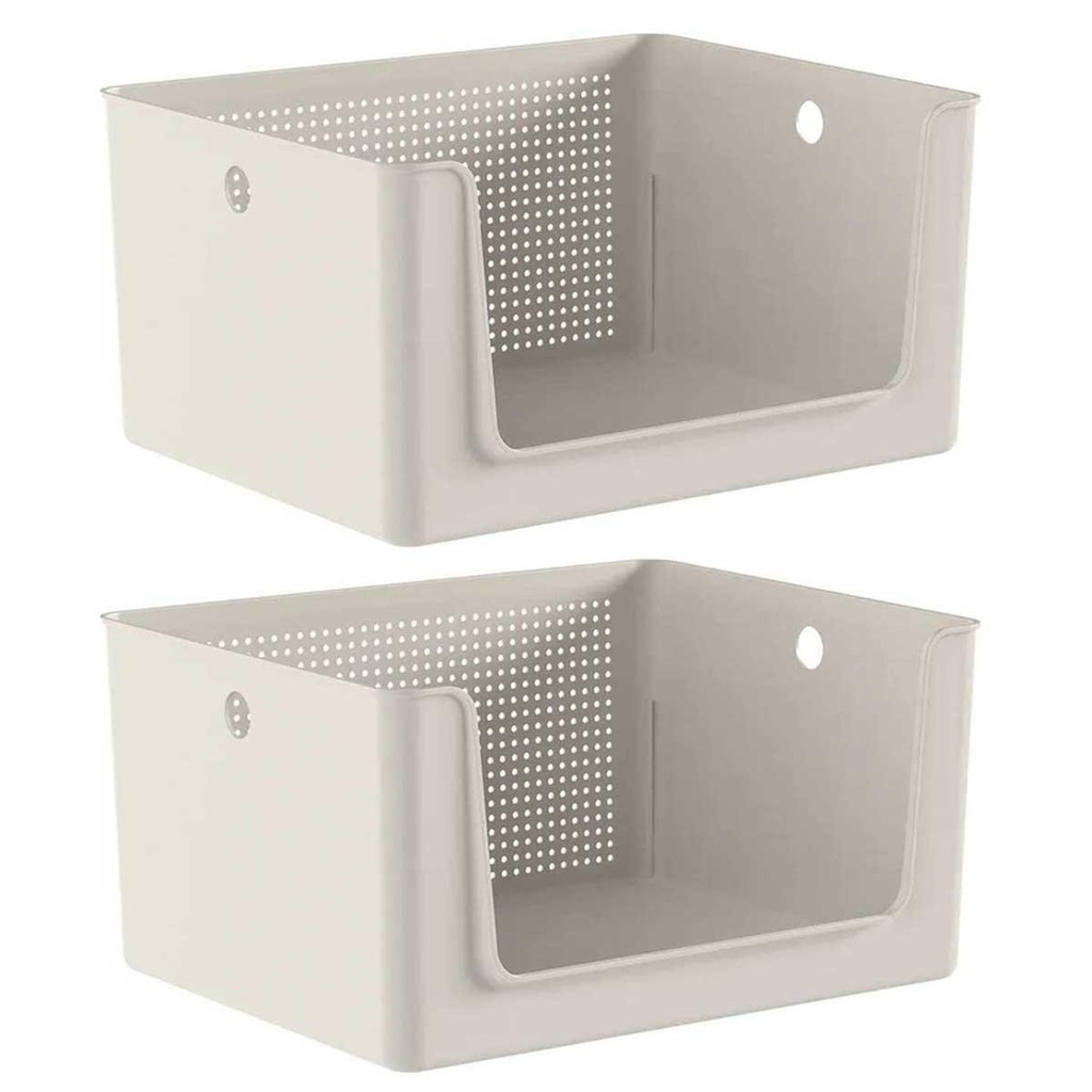 2x Cesto Caixa 16L Multiuso OU Flow Bege c/ Abertura Frontal em Oferta na Shopee