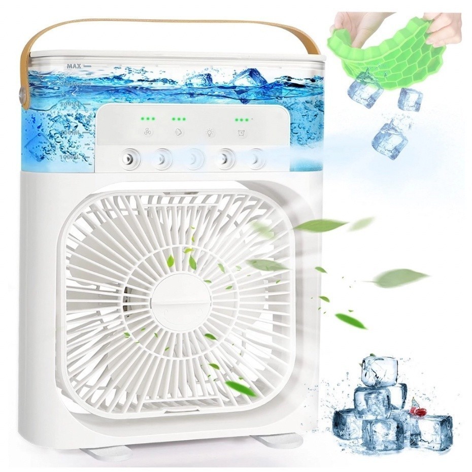 Imagem Ventilador Refrigerador De Ar Condicionado Umidificador Portátil Com Led Reservatório De Água Usb