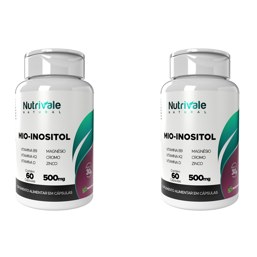 Kit 2x Mio Inositol + Vitamina B9 D Cromo K2  Zinco 60 Cápsulas 500mg Nutrivale
