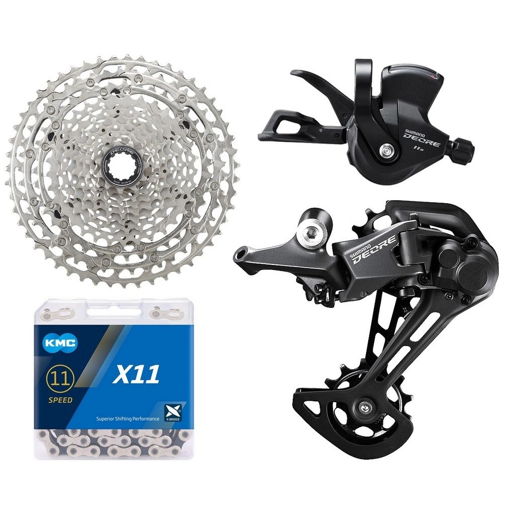 KIT SHIMANO DEORE M5100 1X11V 4 PÇS- CÂMBIO TRASEIRO + ALAVANCA + CASSETE 11/51D + CORRENTE KMC X11 118 ELOS – 11V