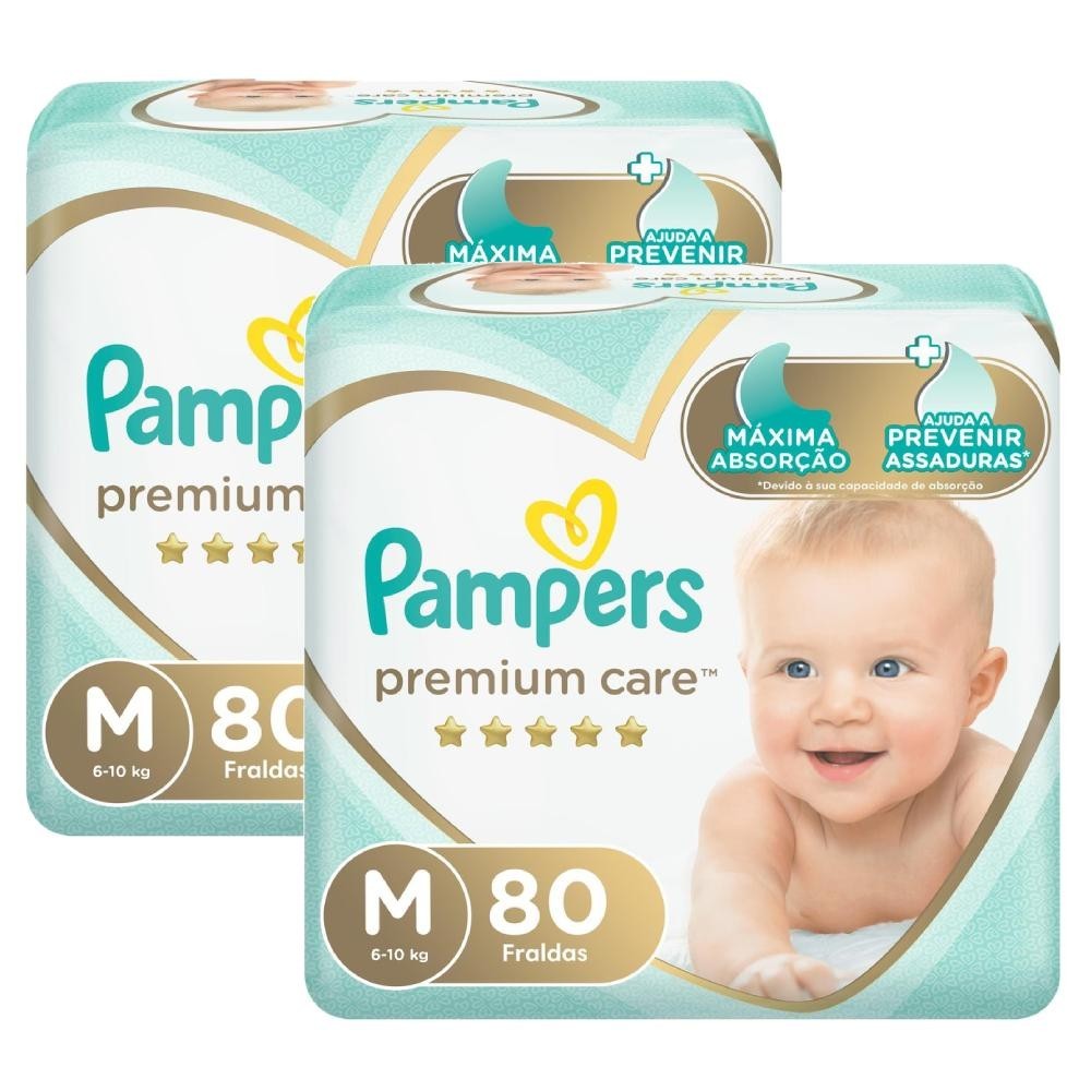 Kit 160 Fraldas Pampers Premium Care Nova Jumbo Tamanho M em Oferta na Shopee
