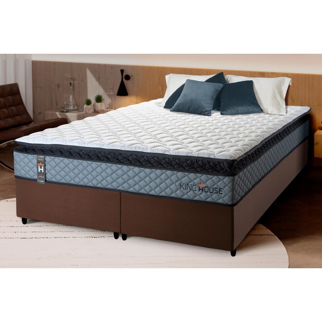 Conjunto Cama Box Espuma Chicago Cinza Queen 158x198x57 - Home & Living