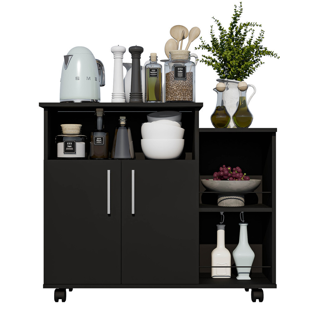 Cantinho do Café Organizador 2 Portas e Prateleiras Multiuso Com Rodinhas - Home & Living