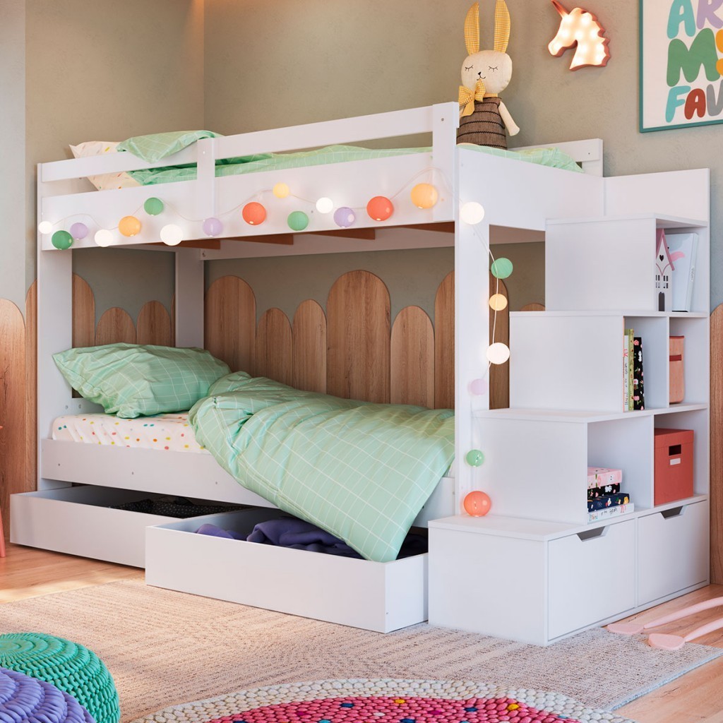 Beliche 4 Gavetas com Escada Branco - Completa Móveis em Oferta na Shopee