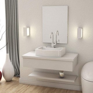 Bancada para Banheiro 80cm com Cuba Aria Rt41 Prateleira e Espelheira 806W Metrópole  Branco Chess em Oferta na Shopee