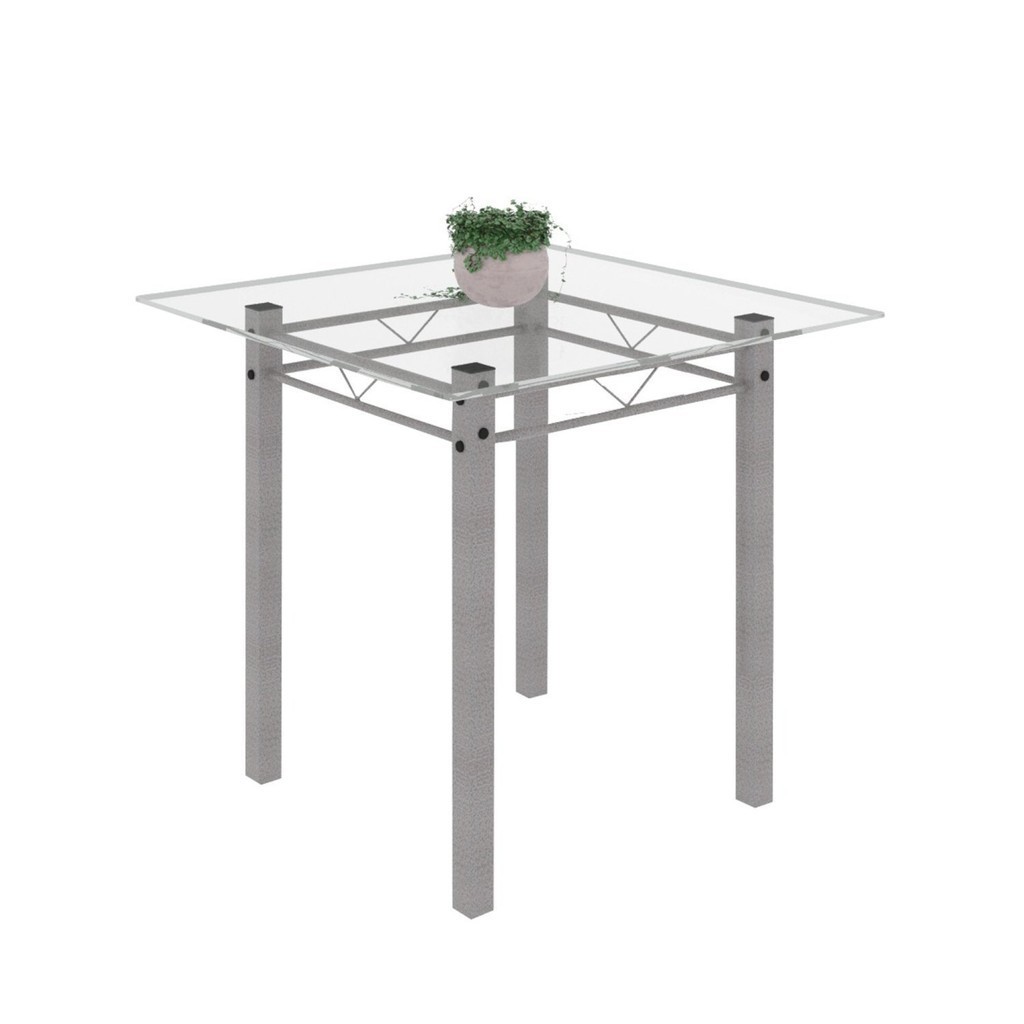 Mesa Tubular 75x75cm Tampo de Vidro 4 Lugares Júlia  Martelado Pérola - Home & Living