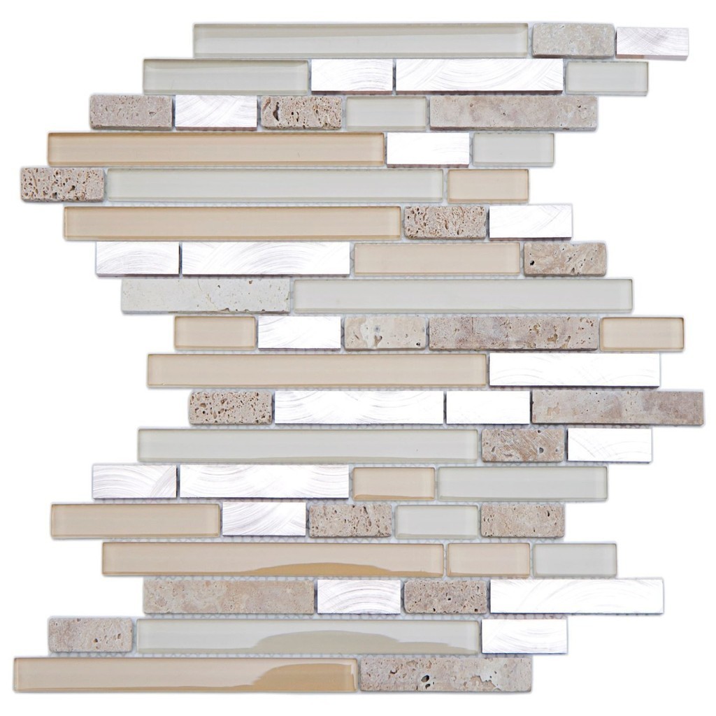 Pastilha de Vidro Marmore de 30cm X 30cm Rende  Glass Mosaic Bege/Metal