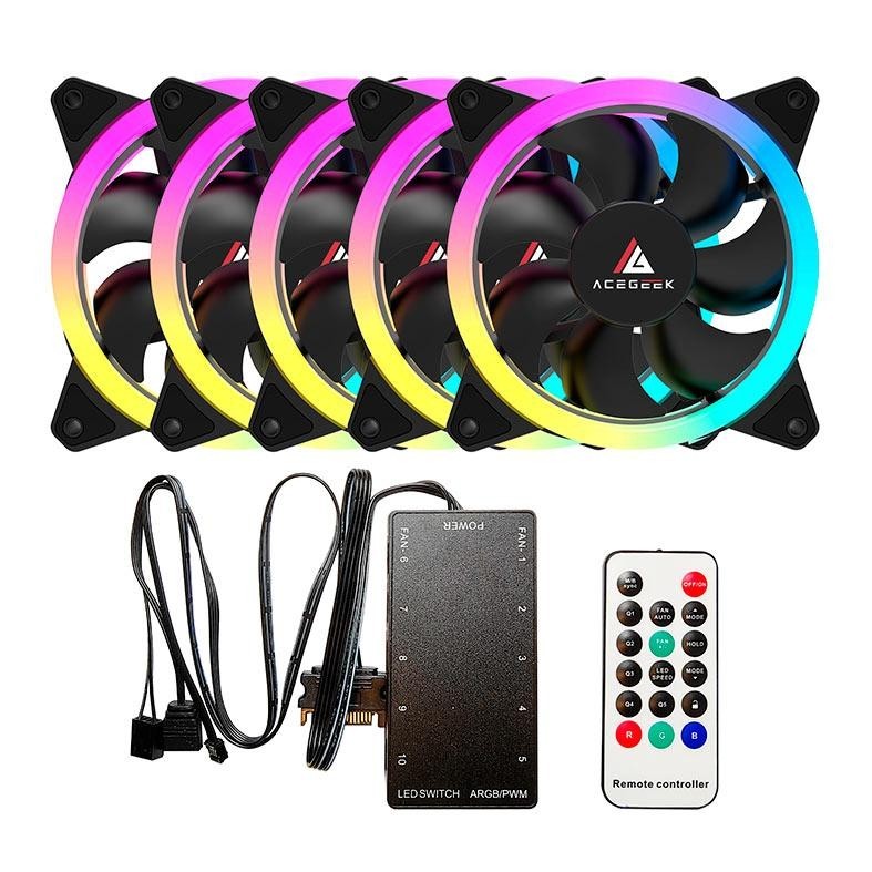 Kit Ventoinha Acegeek Galaxy, 5x120mm, ARGB, AG-GALAXY5X1-BK em Oferta na Shopee