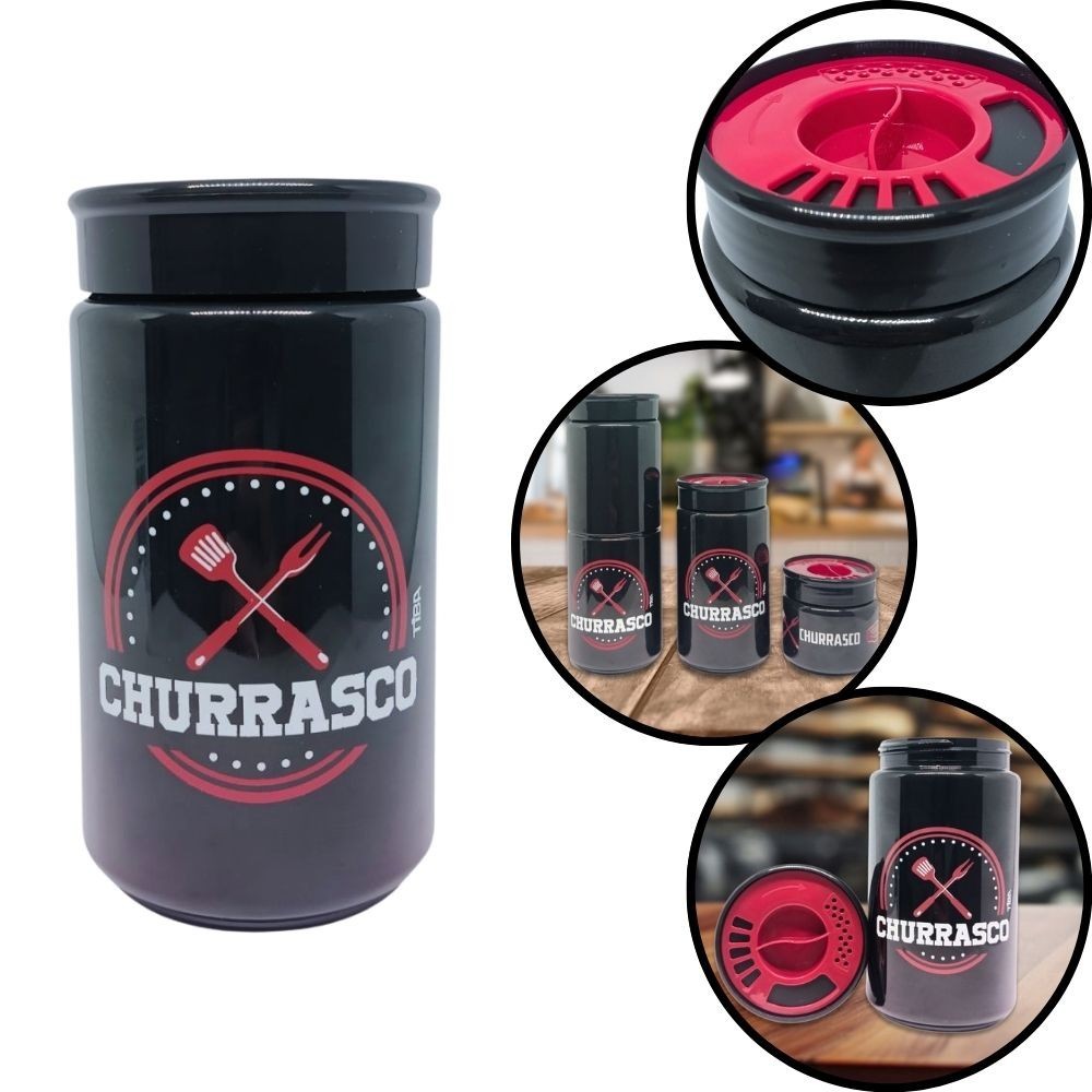 Porta Tempero 350ml com Tampa Dosadora Giratória Organizador de Temperos Pote Tempero Churrasco