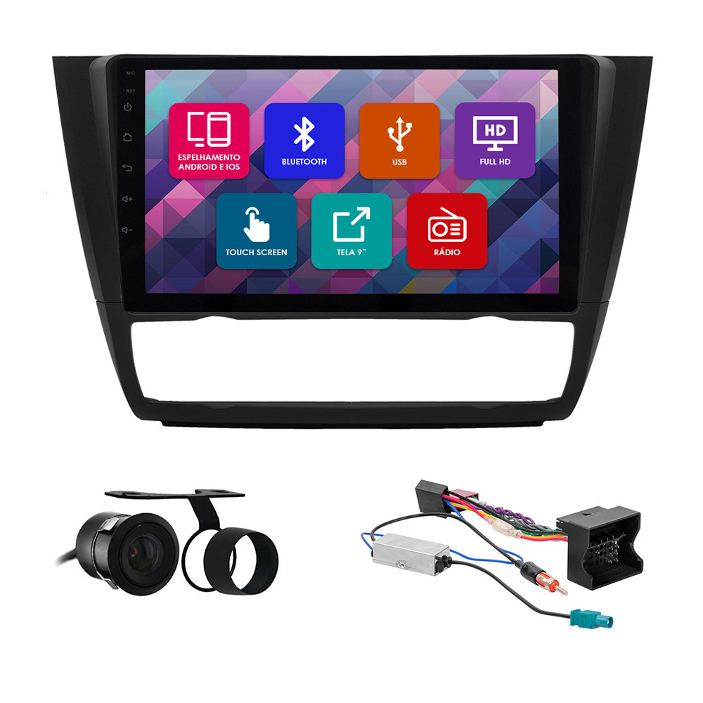 Kit Multimídia 9 Pol BMW Série 1 2007 2008 2009 2010 2011 Espelhamento Android Ios 2 Din Preto Camera Ré em Oferta na Shopee