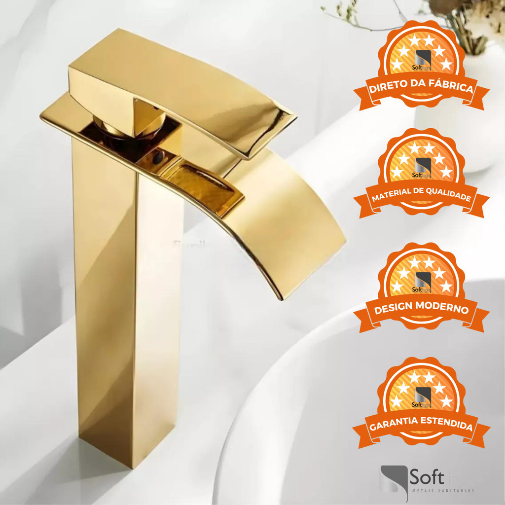 Torneira Cascata Slim Misturador Monocomando Alta DOURADA