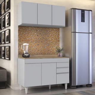 Armário de Cozinha Aéreo Virgínia e Balcão Com Tampo 120cm Michigan Cinza Claro/Castanho - Lumil em Oferta na Shopee