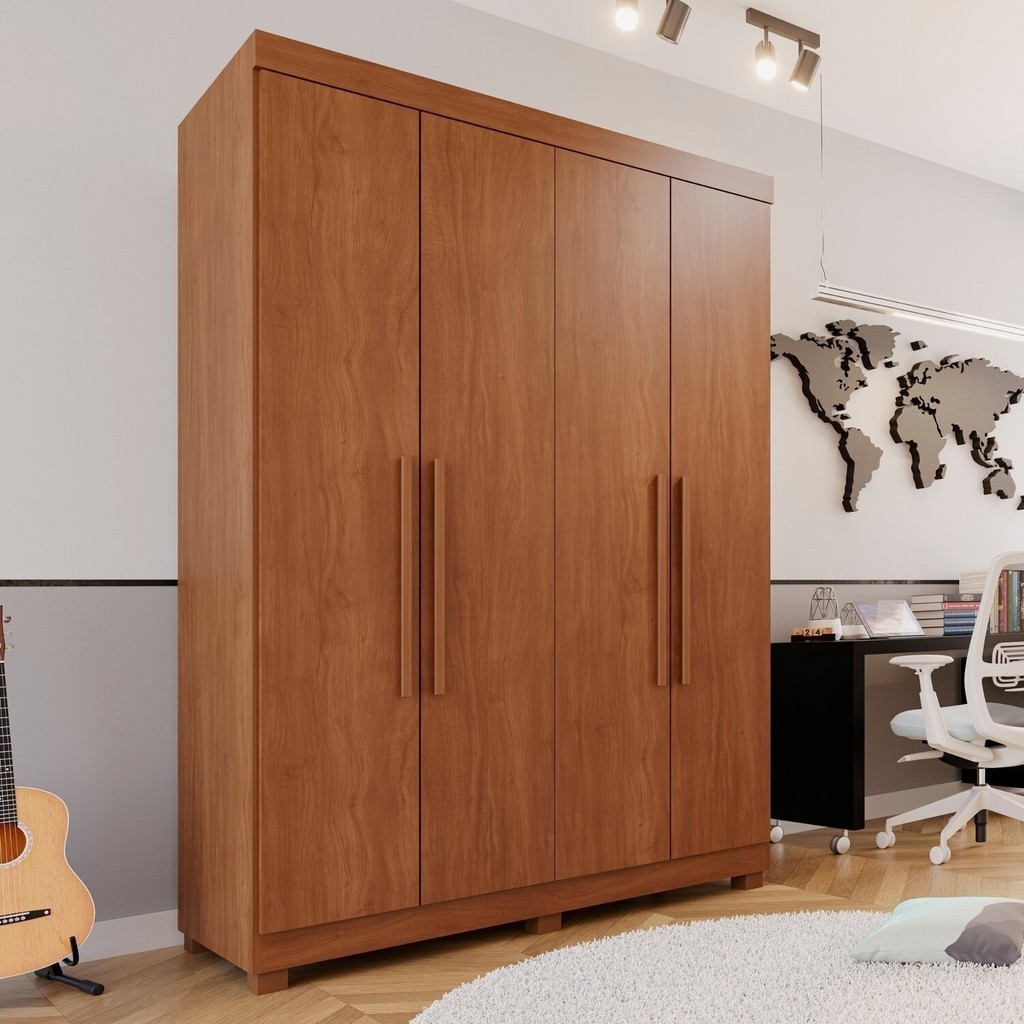 Guarda-roupa Solteiro 4 Portas 3 Gavetas Roma Espresso Móveis Cinamomo/Off White em Oferta na Shopee