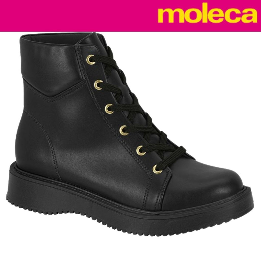 Bota Coturno Moleca Feminina Cano Baixo Tratorada Cadarço Conforto em Oferta na Shopee
